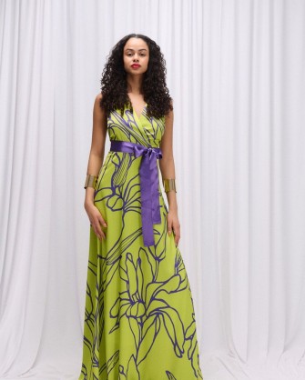 Κρουαζέ εμπριμέ φόρεμα Fibes Fashion Lime