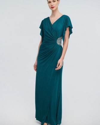 Κρουαζέ φόρεμα Fibes Fashion με σούρες Πράσινο