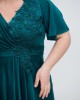 Μaxi σατινέ φόρεμα Fibes Fashion με κέντημα Πράσινο