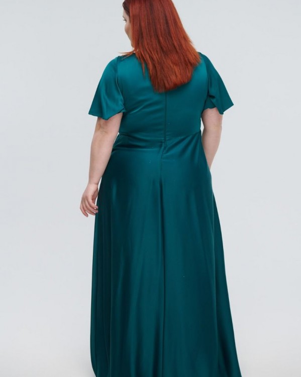 Μaxi σατινέ φόρεμα Fibes Fashion με κέντημα Πράσινο