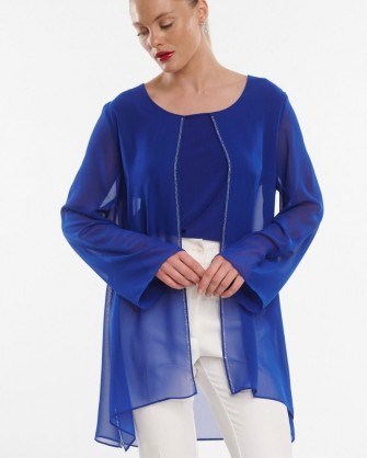 Μπλούζα Fibes Fashion με μουσελίνα και στρας Μπλε Ρουά