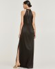 Μακρύ φόρεμα Lynne με halter δέσιμο σε σατέν όψη Μαύρο