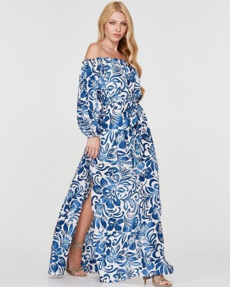 Μάξι φλοράλ φόρεμα Lynne με πλαϊνά σκισίματα Μπλε