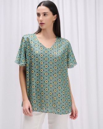 Μπλούζα εμπριμέ Fibes Fashion με λούρεξ στην ύφανση Πράσινο