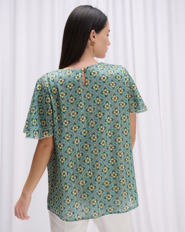 Μπλούζα εμπριμέ Fibes Fashion με λούρεξ στην ύφανση Πράσινο