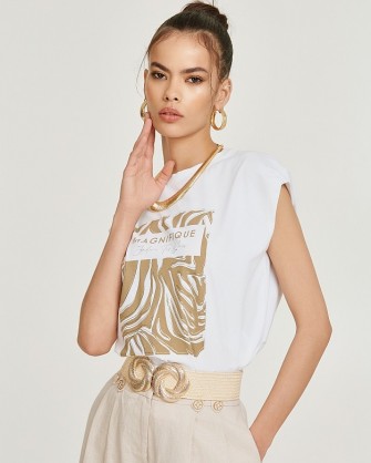 Βαμβακερή μπλούζα Lynne με animal print Λευκό