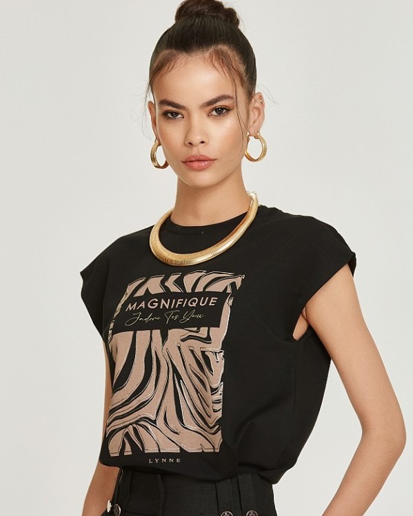 Βαμβακερή μπλούζα Lynne με animal print Μαύρο