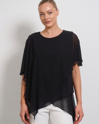 Ασύμμετρη μουσελίνα μπλούζα Fibes Fashion Μαύρο