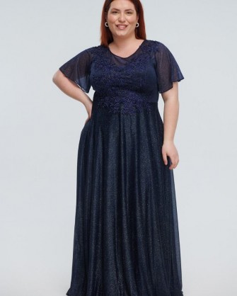 Φόρεμα maxi Fibes Fashion με glitter Μπλε