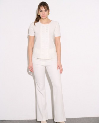 Κοντομάνικη μπλούζα Fibes Fashion με σατέν λεπτομέρειες Λευκό
