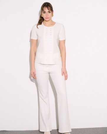Κοντομάνικη μπλούζα Fibes Fashion με σατέν λεπτομέρειες Λευκό