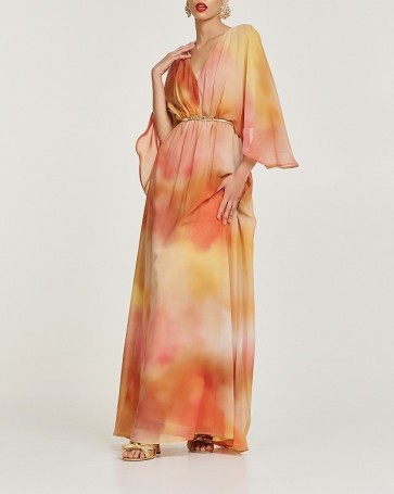 Μάξι φόρεμα Lynne με ντεγκραντέ πορτοκαλί αποχρώσεις Multicolor